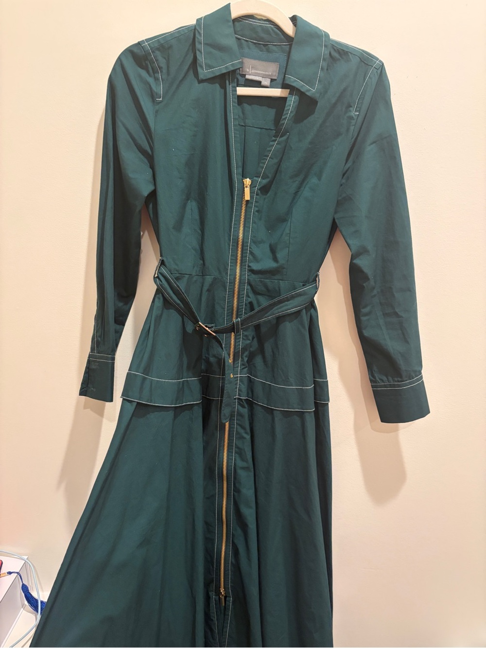 Anthropologie Long-Sleeve Belted Front-Zip Midi Dress - Picture 5 of 7